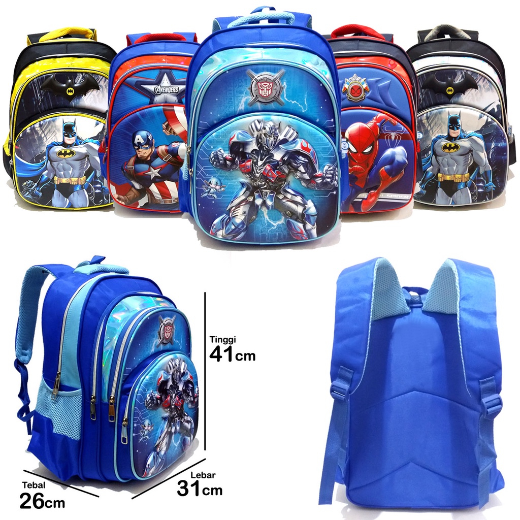 Tas SD TK Ransel Anak Sekolah Timbul Dop Cowok Superhero Spiderman Captain Batman