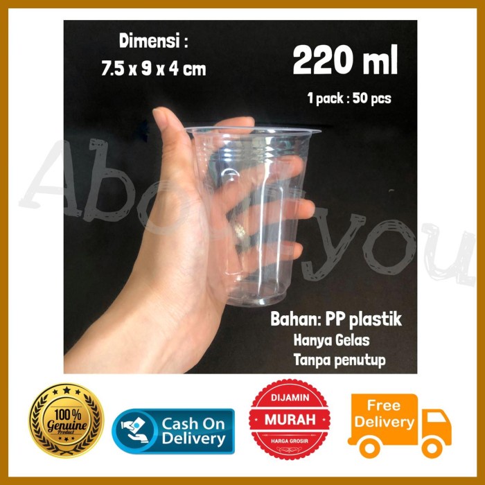 Unik Isi 50 Gelas Plastik Cup Aqua Gelas Kopi Susu Gelas KECIL 220ml Bening Berkualitas