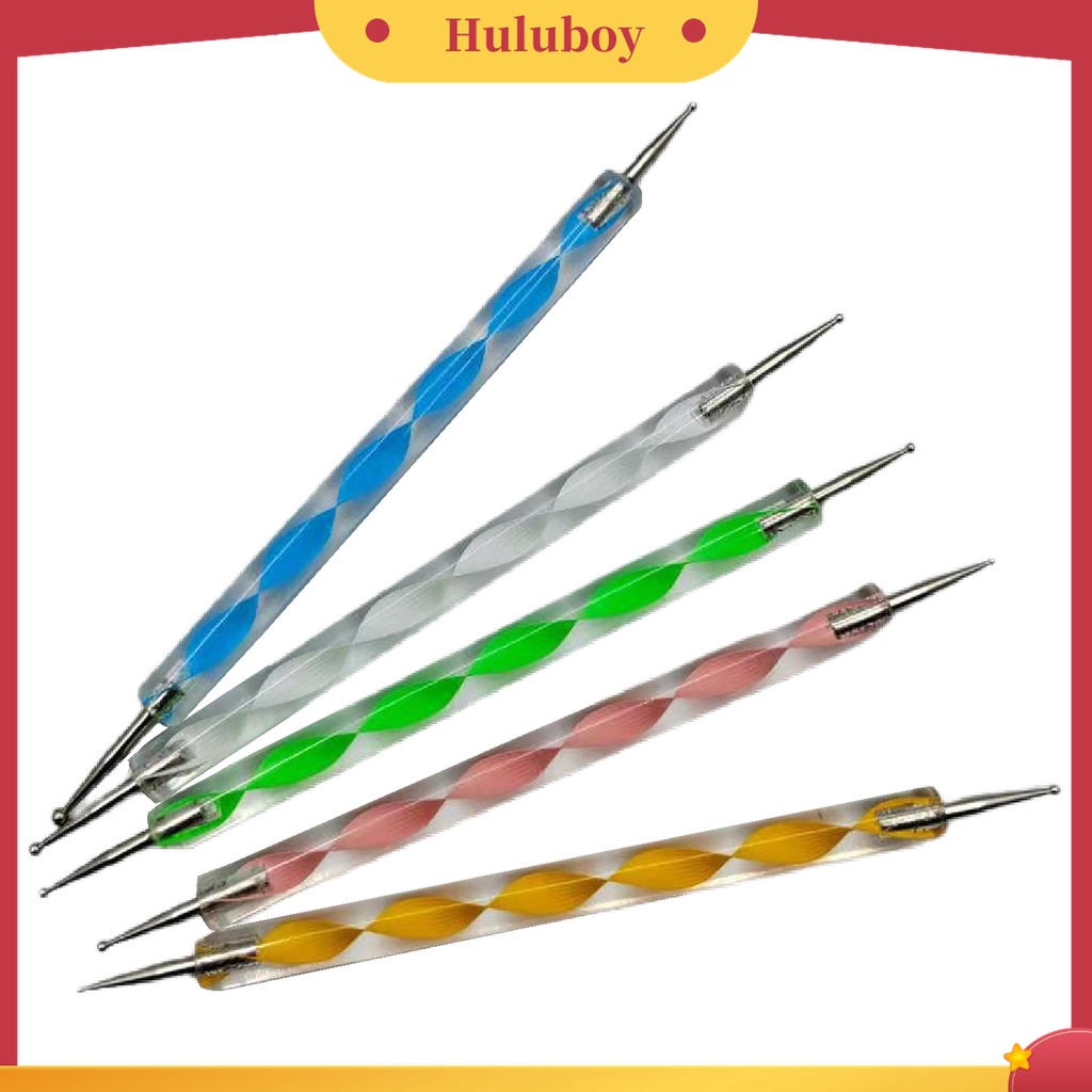 Huluboy Huluboy♡ 5pcs / Set Pen Nail Art Dua Sisi Universal Bahan ABS Mudah Digunakan