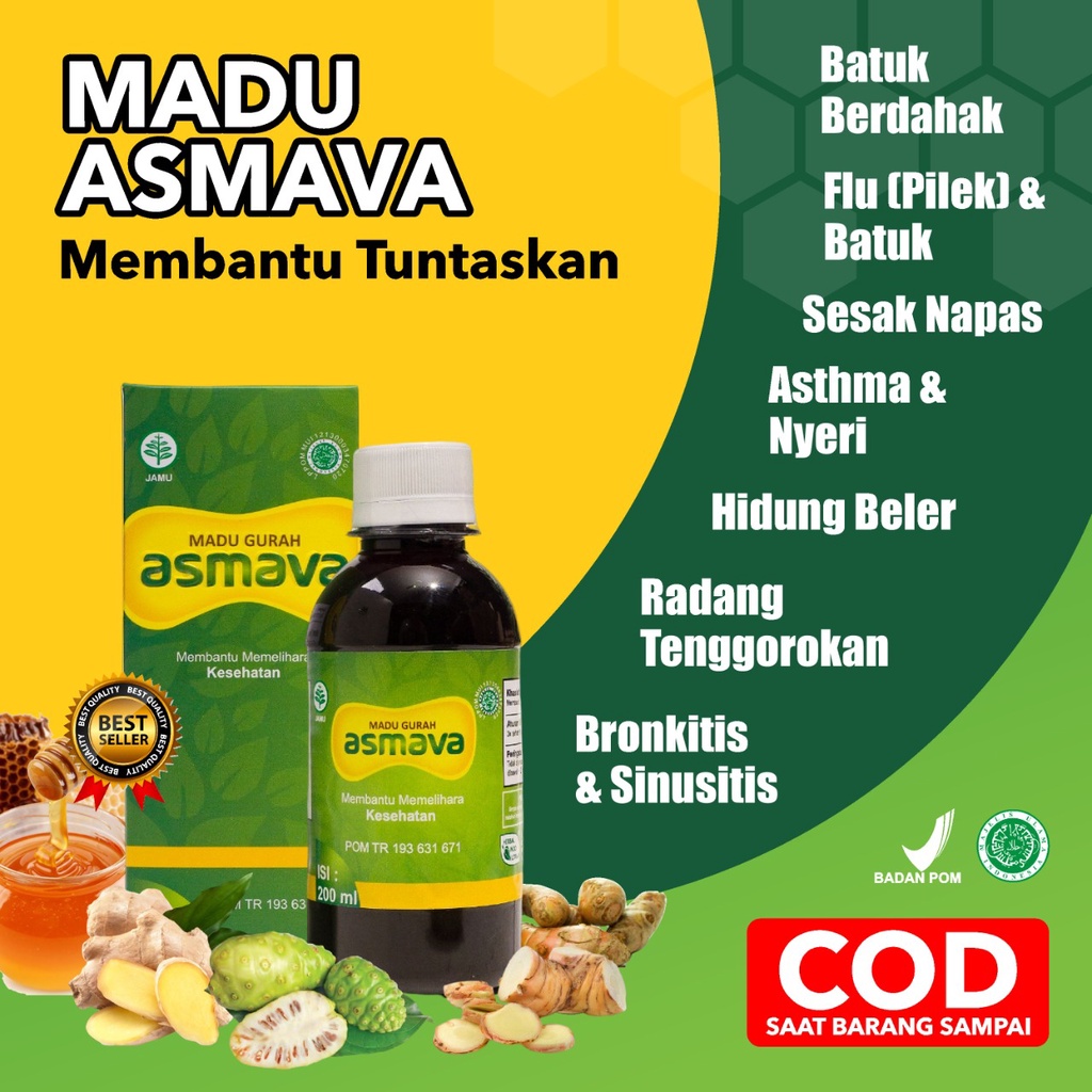 Madu GURAH ASMAVA Obat Batuk Berdahak Kering Gatal Radang Sakit Tenggorokan Flu Asma Sinusitis Sesak Nafas Paling Ampuh Bpom
