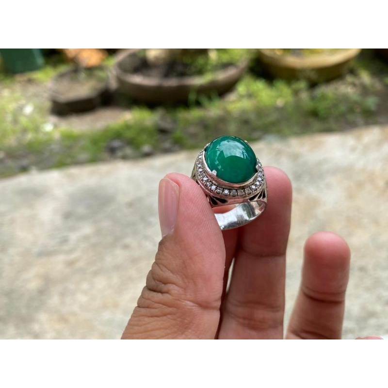 Natural Bacan Ijo Botol Giwang Super Ring Perak