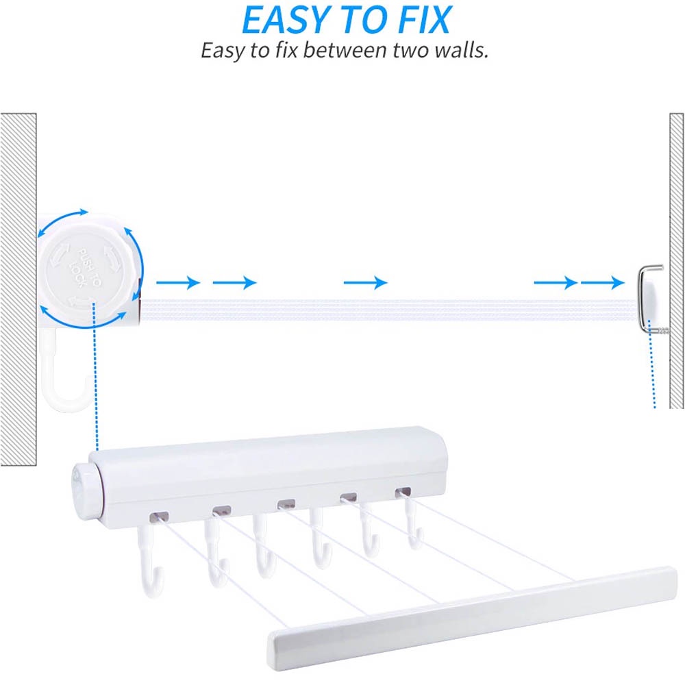 Jemuran Otomatis Praktis - Multifunctional Clothes Hanger Bisa Di Lipat Dan Di Panjangkan  Dengan 5 Tali J105