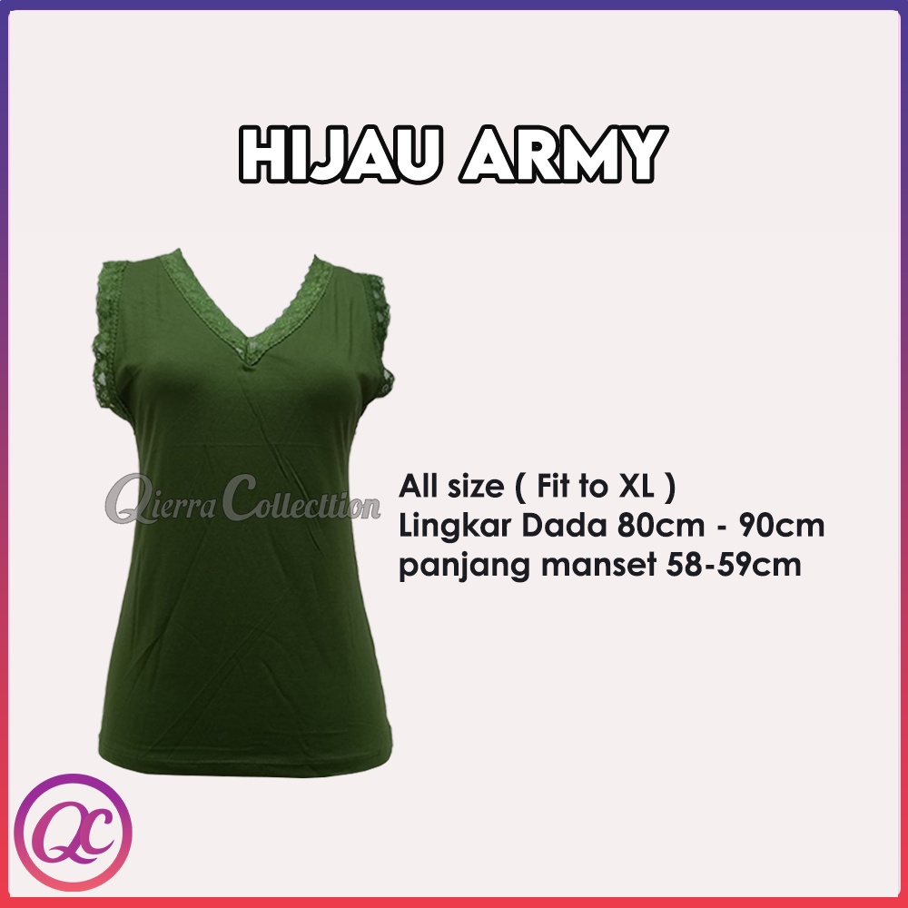 Tank Top Renda Kerah V Polos Warna All size Ready Stok-Army