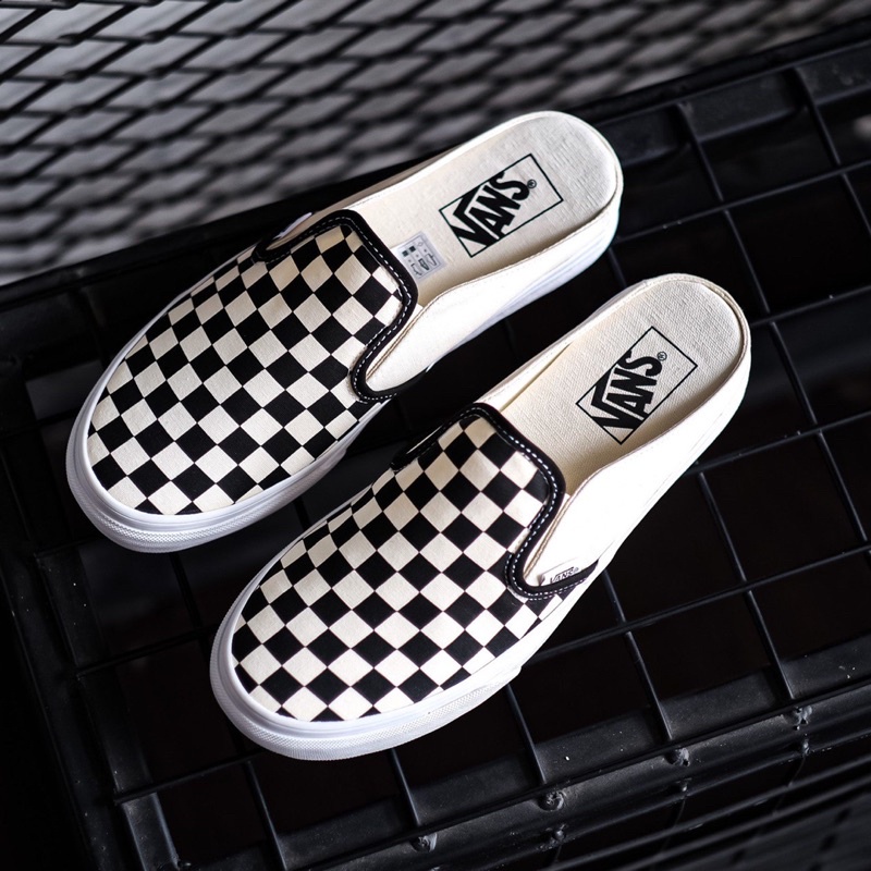 VANS SLIP ON CHECKERBOARD MULE BLACK WHITE ORIGINAL 100%