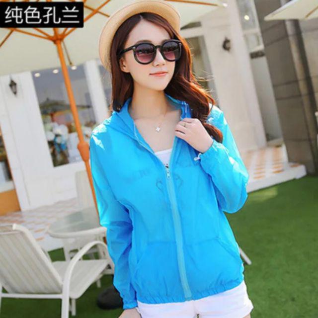Jaket Wanita Trend Korea Anti UV Parasut Semi Transparan Woman Summer Sport Olahraga Casual Jacket-Biru Tua