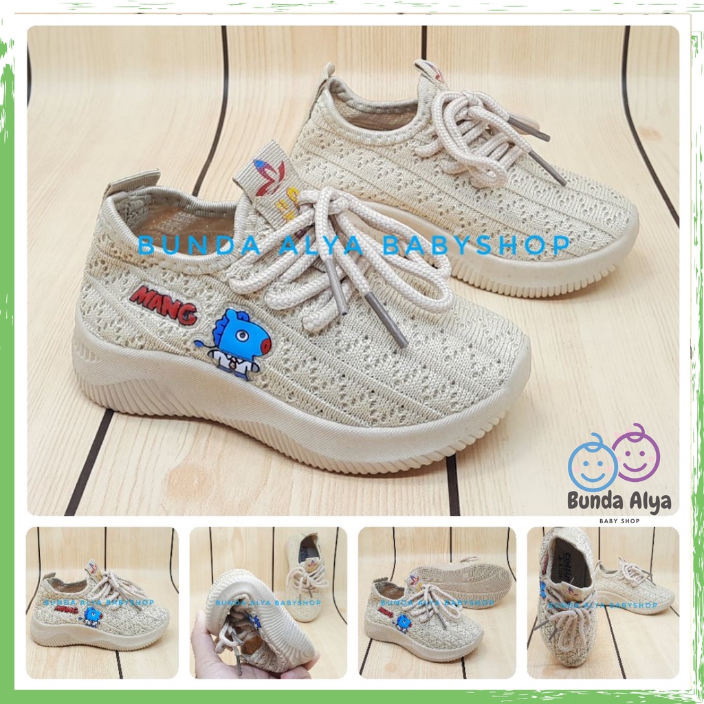 Sepatu Anak IMPORT Usia 2 6 7 Tahun KREM Lentur Alas Karet - Sepatu Anak Cewek Cowok Lentur Elastis Motif Karakter Lucu Model Kekinian Anti Licin Size 22 Sampai 36