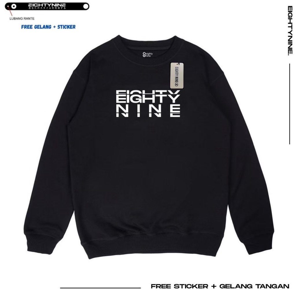 Sweatshirt Crewneck 89 EIGTY NINE  Black Keren Simple Sweater Terbaru