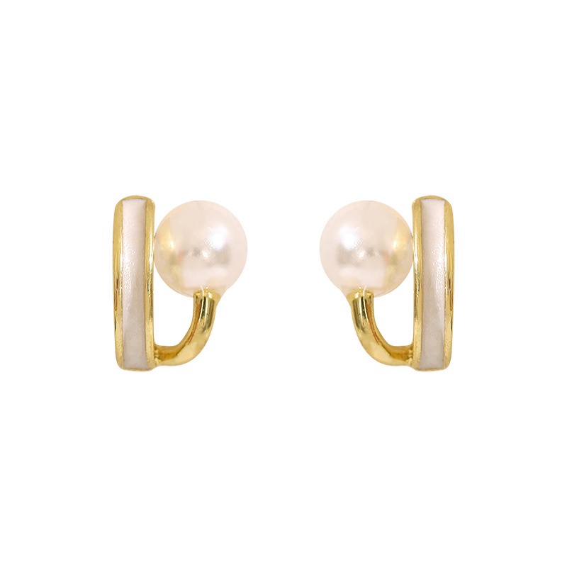 Anting Tusuk Silver S925 Bentuk C Mini Hias Mutiara Untuk Wanita