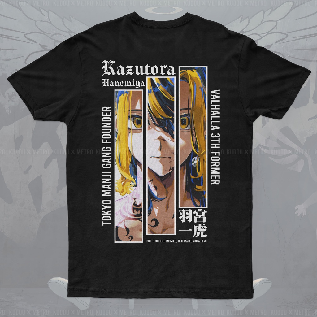 Kaos Kazutora Hanemiya Tokyo Manji Gang Founder Black Cotton Combed Unisex