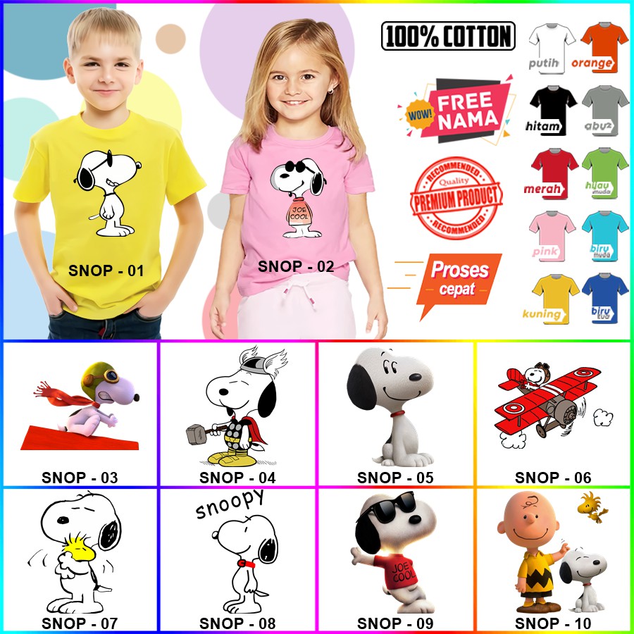 Baju Kaos ANAK DAN DEWASA SNOOPY SNOPY COUPLE (FREE NAMA)