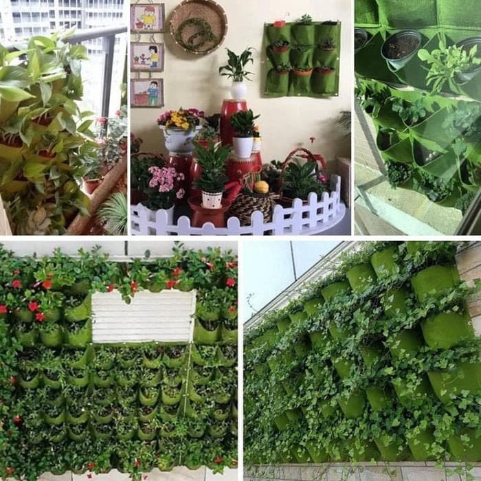 25 POCKET TAS DINDING HIJAU/pot dinding /KARPET VERTICAL GARDEN