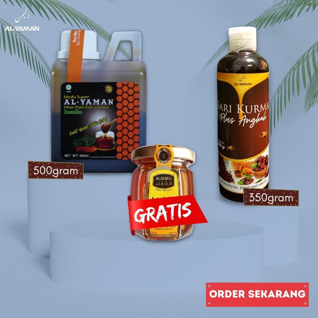 Sari Kurma Plus angkak 350gram dan Madu Hitam Pahit insulin Al Yaman 500gram untuk menjaga kesehatan mengatasi demam menaikan trombosit dan menurunkan kadar gula darah