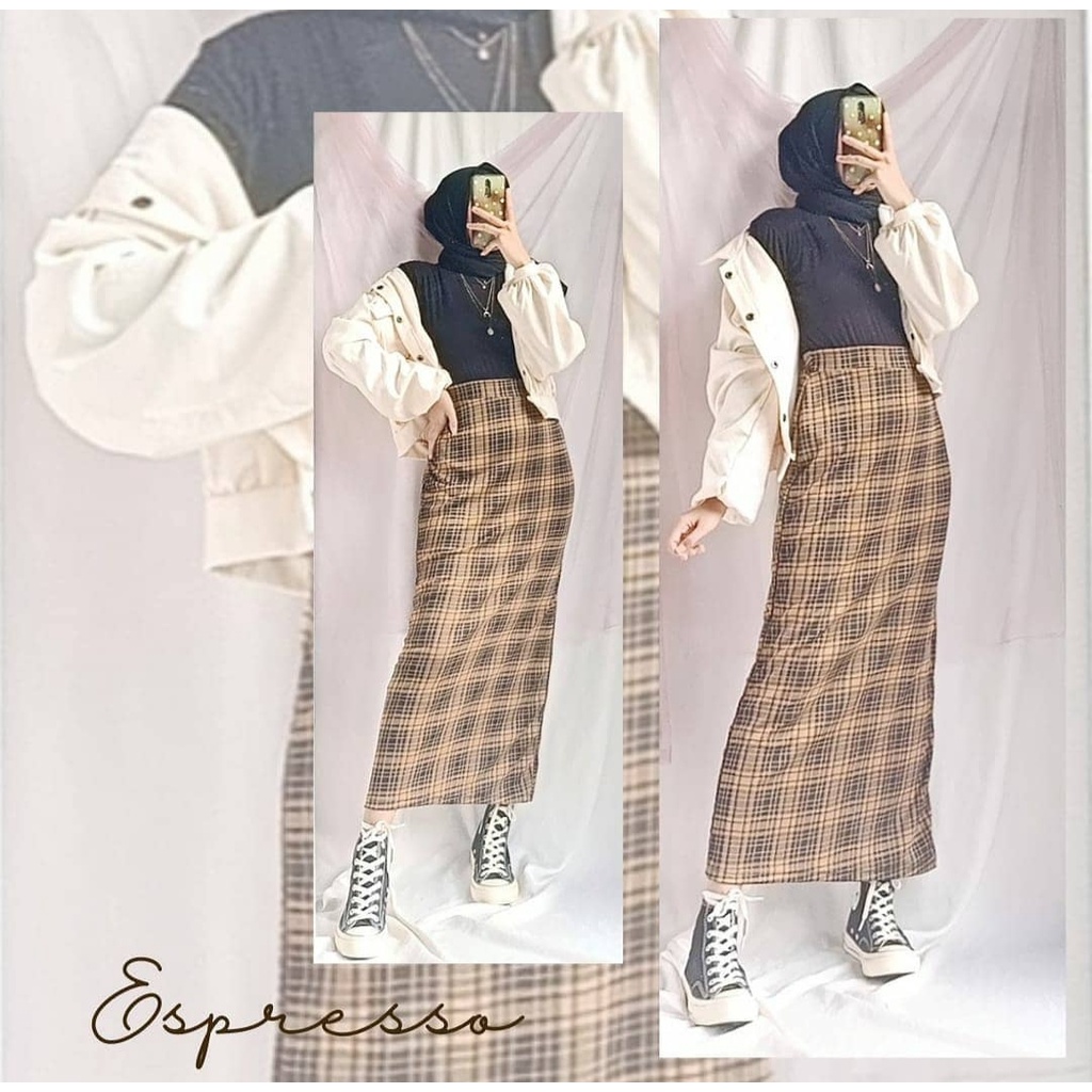 Rok Tartan Span Panjang Premium Korean style Terbaru Best Seller | Rok Span Panjang Kotak Kotak