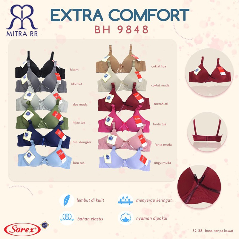 BH Sorex 9848 Extra Comfort Bra Busa Tanpa Kawat Kait 2 Cup Kecil Setara Cup A Polos Original