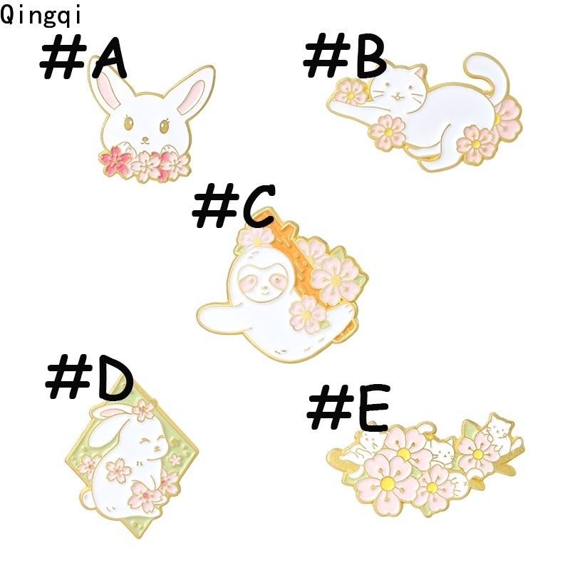 Bros Pin Enamel Desain Kartun Hewan Kungkang Kucing Kelinci Bunga Sakura Warna Pink Untuk Hadiah