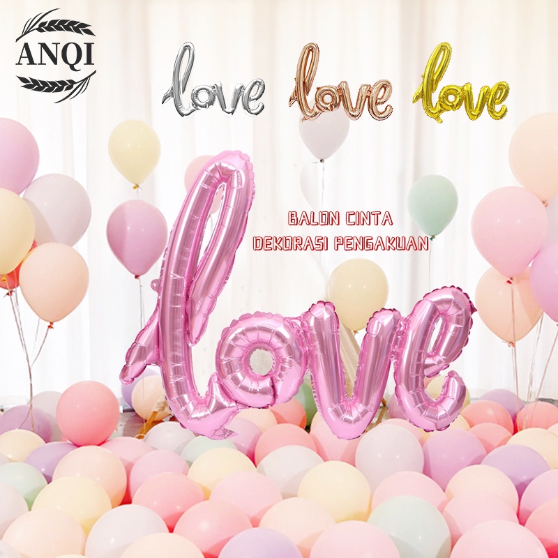 ANQI 1888 BALON FOIL / TULISAN LOVE SAMBUNG MINI / DEKORASI PESTA