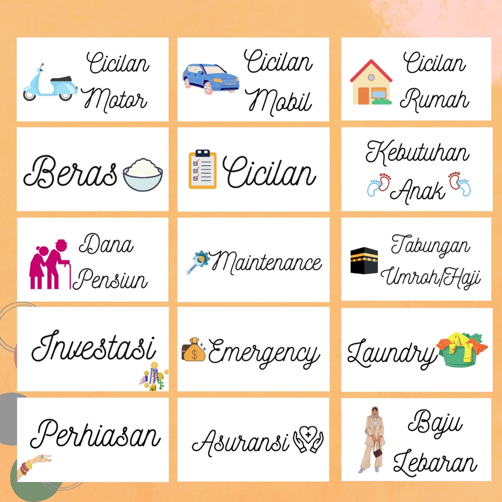 (Ukuran 4,5×2,5 cm) Stiker Budgeting Stiker Pengatur Keuangan Bulanan Stiker Wallet Organizer Part 2