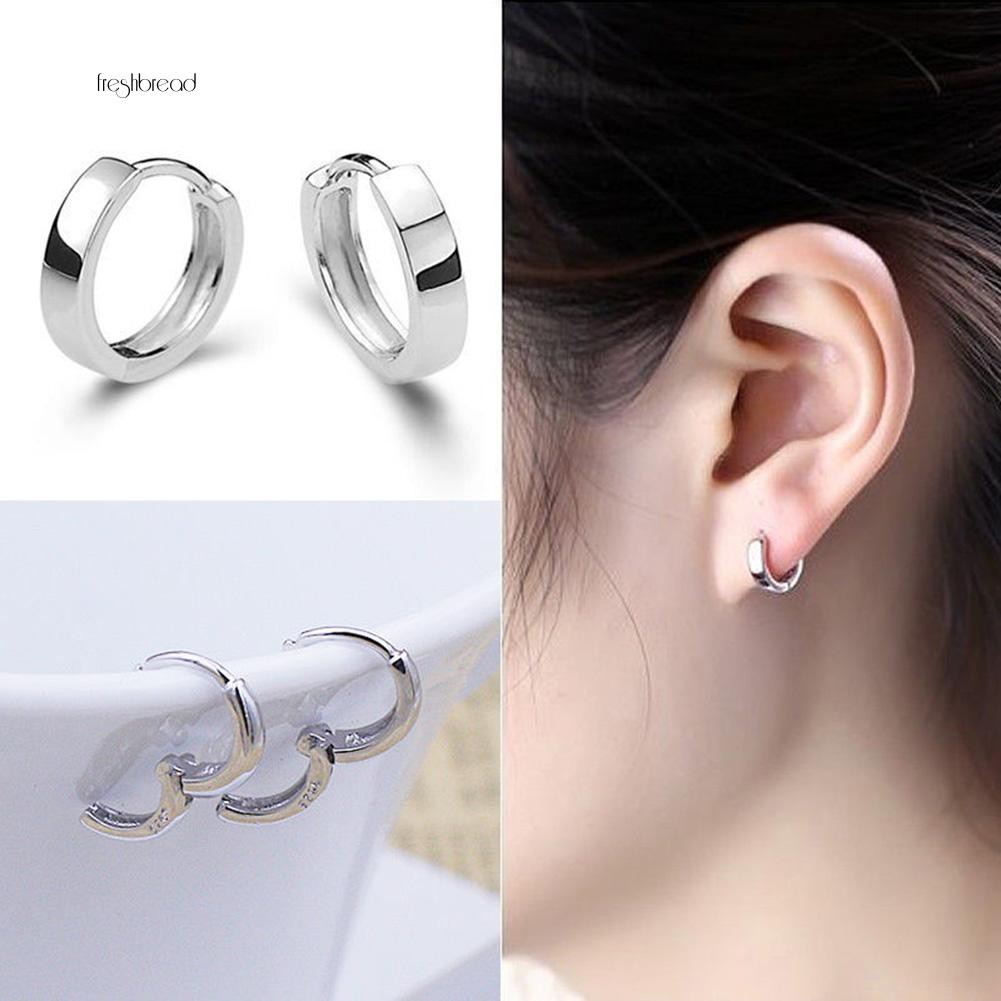 Anting Bulat huggie Lapis Silver untuk Pria / Wanita