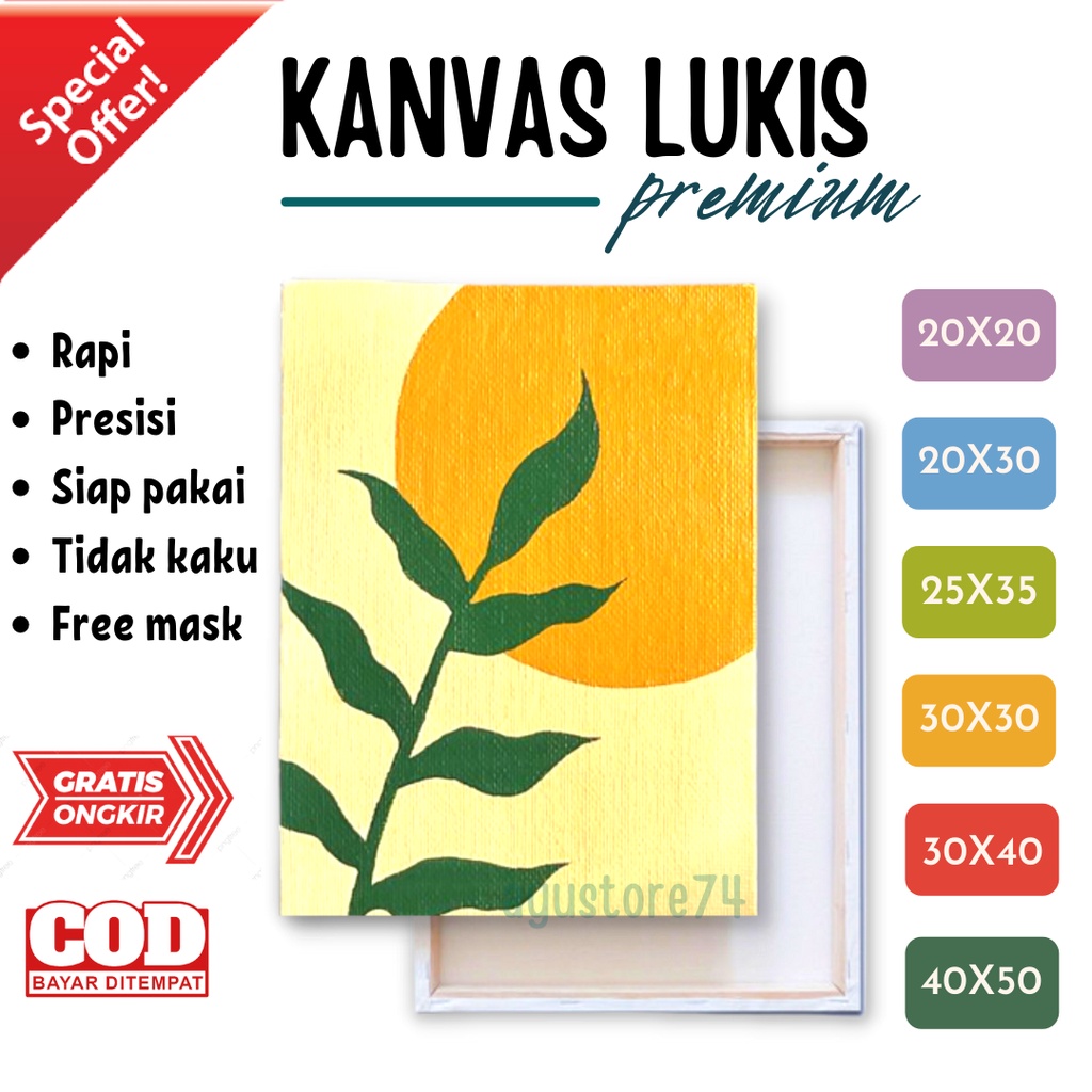 

Kanvas Lukis + SPANRAM ALL SIZE TERMURAH UNIVERSAL STRETCHED PRIMED COTTON CANVAS