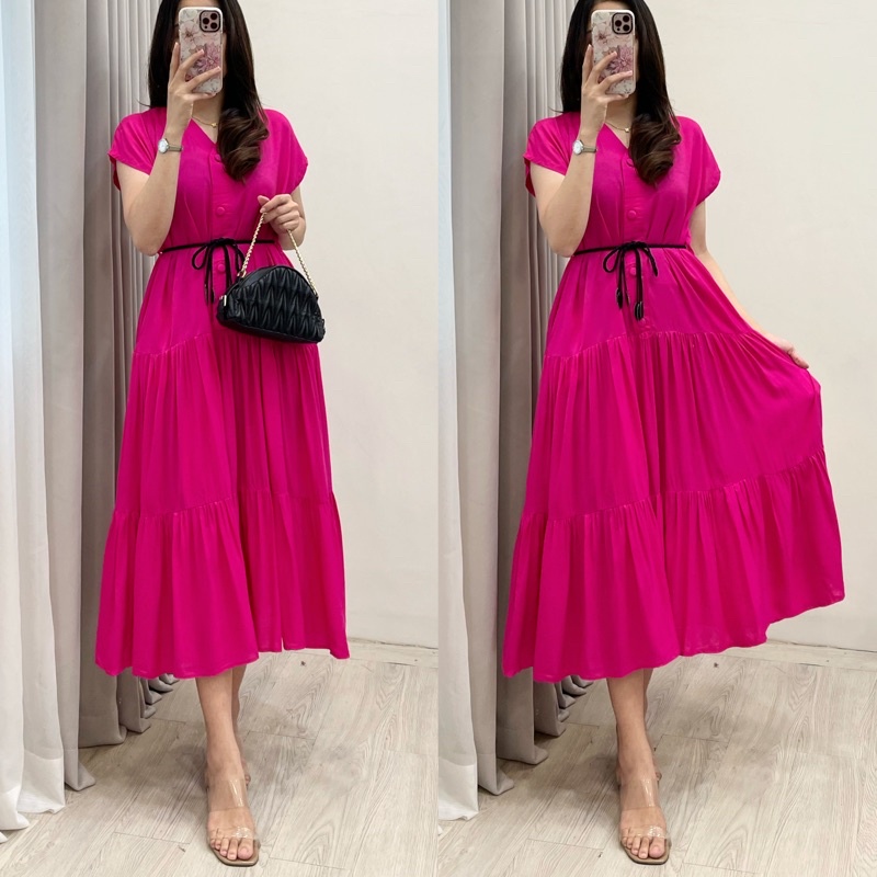 Amariel Malibu Home Dress - Daster Nyaman Adem-Mlb: Plain Fuchsia
