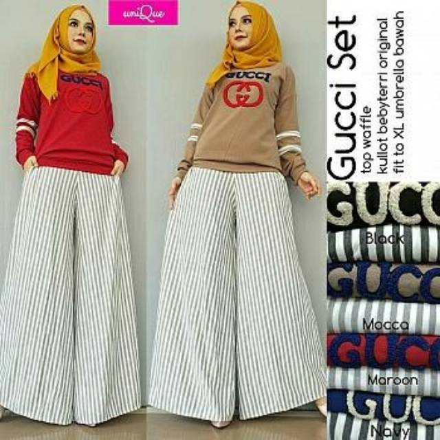 Gucci Set setelan kulot baju stelan wanita setelan kaos baju ori realpic baju olahraga baju training