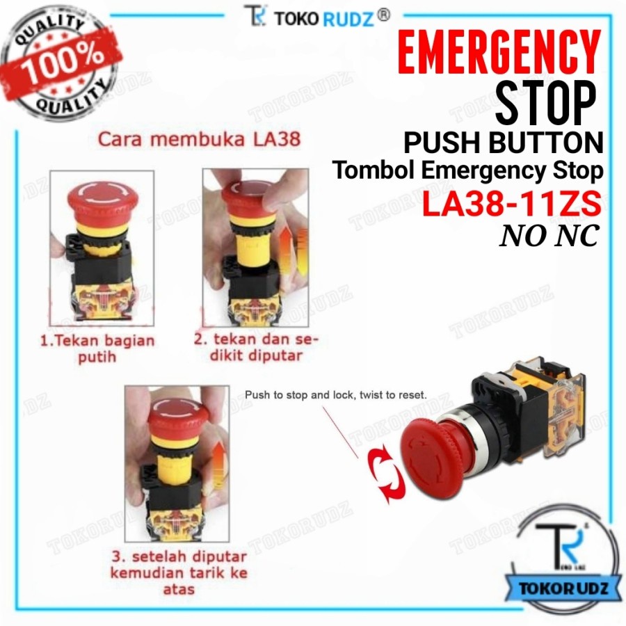 Tombol Darurat Push Button Emergency Stop 22mm 10A Max 660V LA38-11ZS