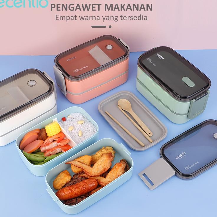Bagus Dipakai.. ecentio 1600ml double layers kotak makan anti bocor lunch box tempat makan kotak bek