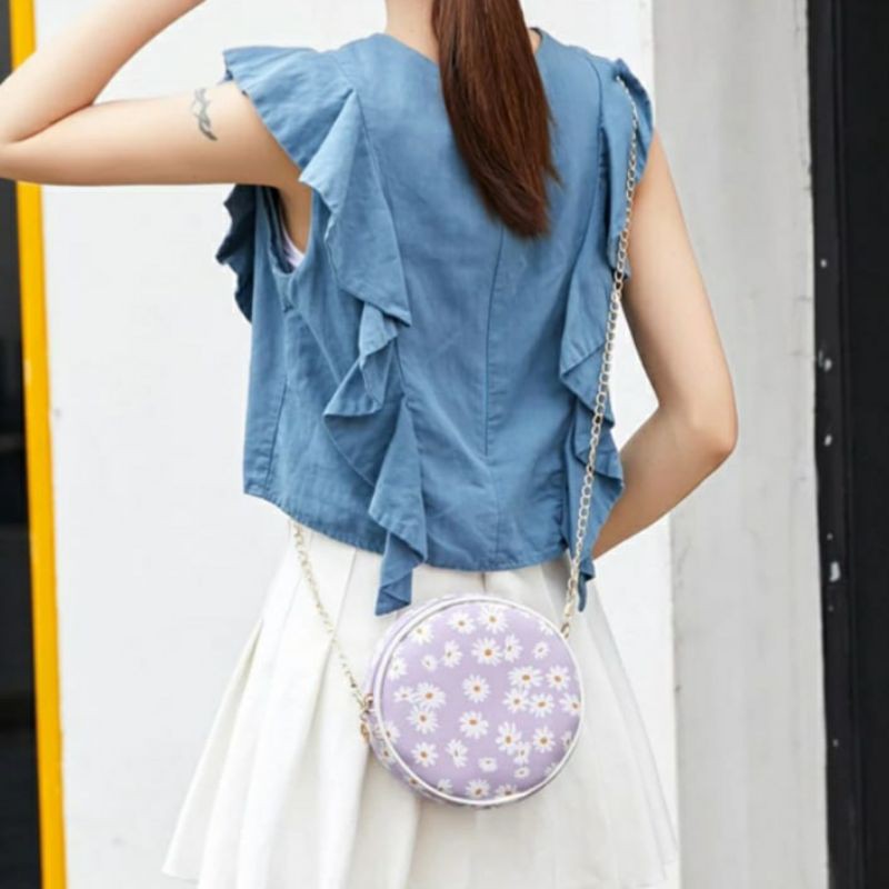 Dem_sare - KDS009 DAISYKA Tas Wanita Tas Selempang Wanita Mini Sling Bag Tas Bahu Bulat Tali Rantai