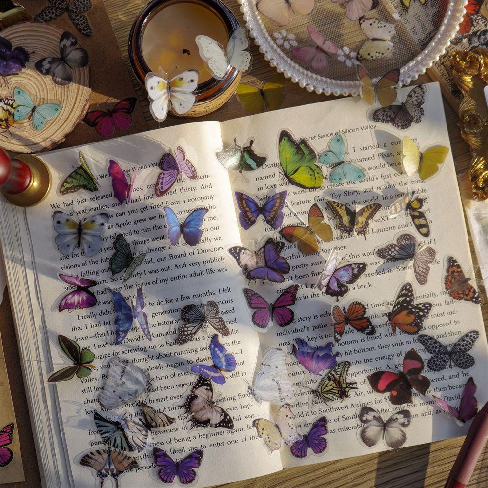 Populer 40pcs Stiker Planner Diary Botol Air Transparan Alat Tulis PET Butterfly Stiker