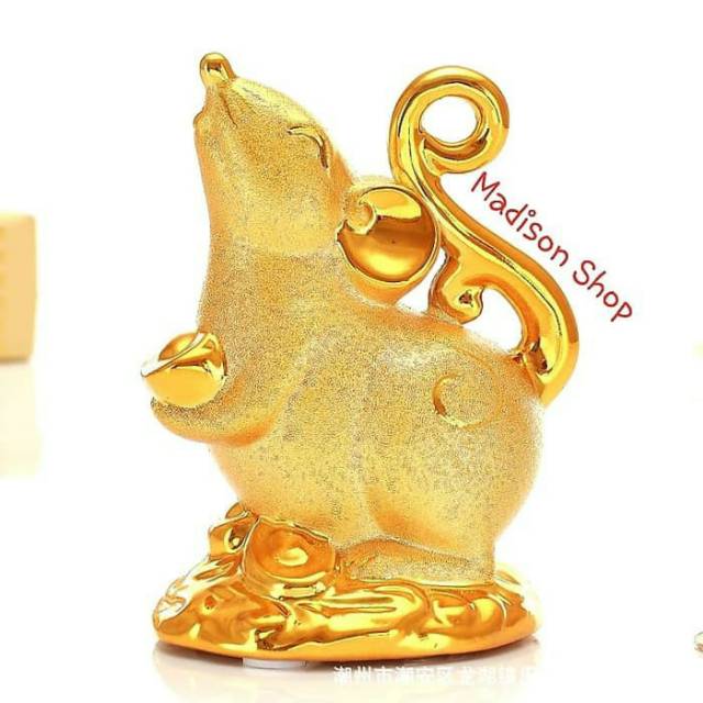 Patung Tikus Emas 1905 Celengan Keramik Tikus Hoki Gold Kado Ornamen