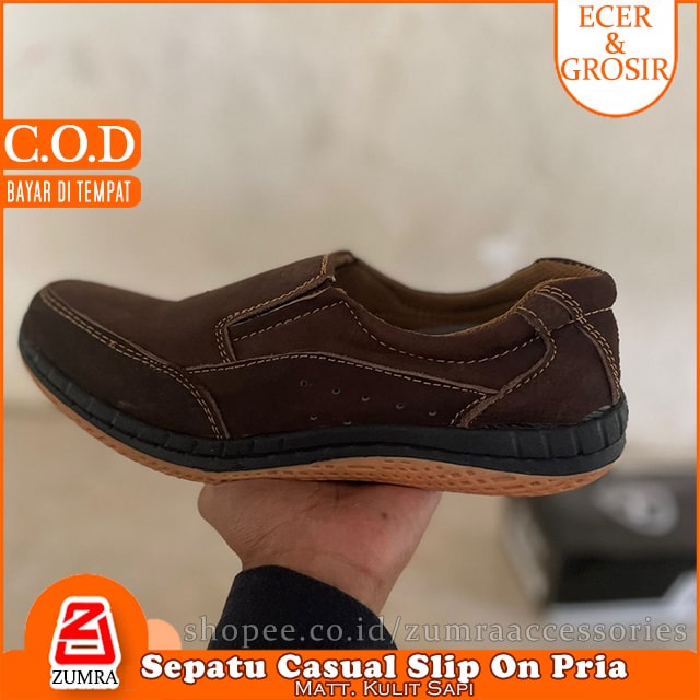 Saman Sepatu Kulit Original Model Slip On Casual Pria Ready 3 warna Hitam Coklat Tan 6 pilihan ukuran 39, 40, 41, 42, 43, 44