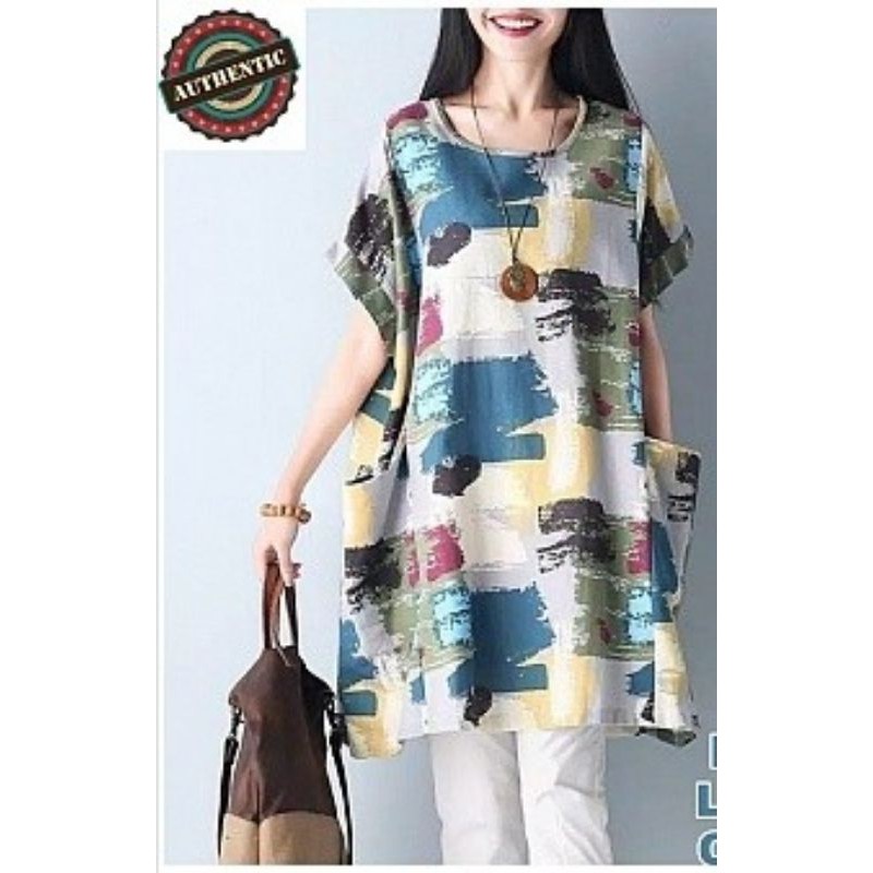 ZANZEA Dress Korea Casual Retro Import longgar Big size Jumbo bahan linen Dengan saku ukuran besar