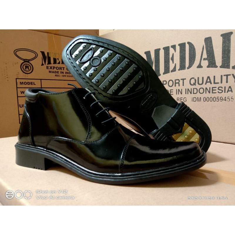 SEPATU KULIT ASLI PRIA PDH SEMI BOOTS MEDALI KILAP POLRI TNI SECURITY KERJA DINAS KANTOR PEGAWAI FORMAL