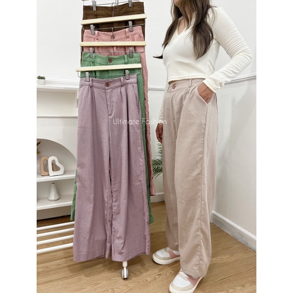 Kulot Linen Crinkle 897 - Celana Kulot Kancing Wanita - Trouser Pants Reina Kekinian Terbaru