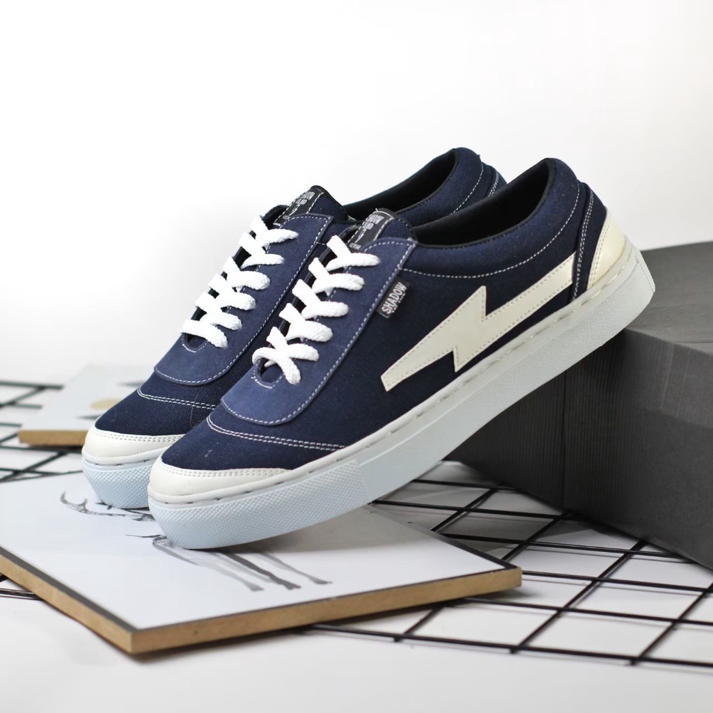 ENOZ X FLASH NAVY - Sepatu keren pria original terbaru kasual sekolah kuliah peria sneaker casual kanvas kekinian