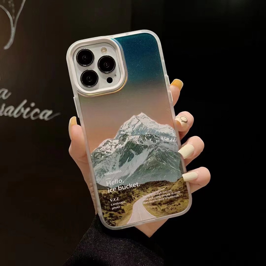 LASER FROSTED PHONE CASE FOR IPHONE 13 12 11 PRO MAX XR X XS MAX 14 PRO MAX 14 MAX MOUNTAIN SNOW MOUNTAIN LANDSCAPE ILLUSTRATION ACRYLIC SHOCKPROOF PERIPHERALS