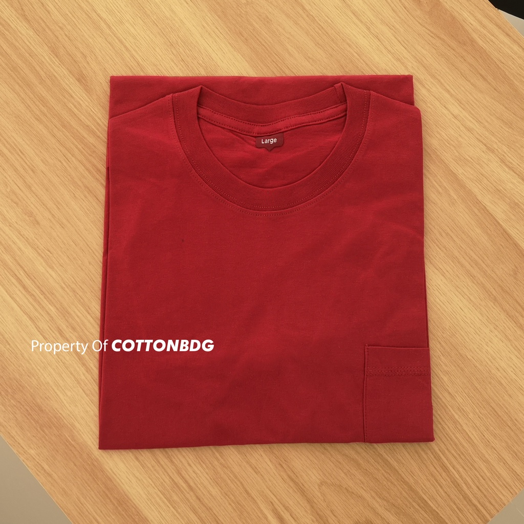 KAOS POLOS SAKU PRIA POCKET TANGAN PENDEK WARNA MAROON SOLID UKURAN S-XL BAHAN COTTON COMBED 30S ORGINAL