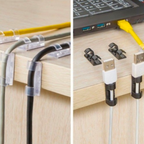 [Isi 16/20] Penjepit Kabel Klip + Lem / Organizer Cable Klip Per Pack / Klem Kabel Tanpa Paku