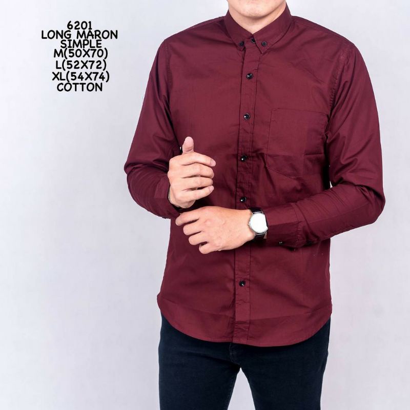 Kemeja Polos Pria Slimfit Panjang Maroon Putih Hitam Navy Abu muda abu Tua Biru Softblue Sage ARMY / Kemeja Pendek