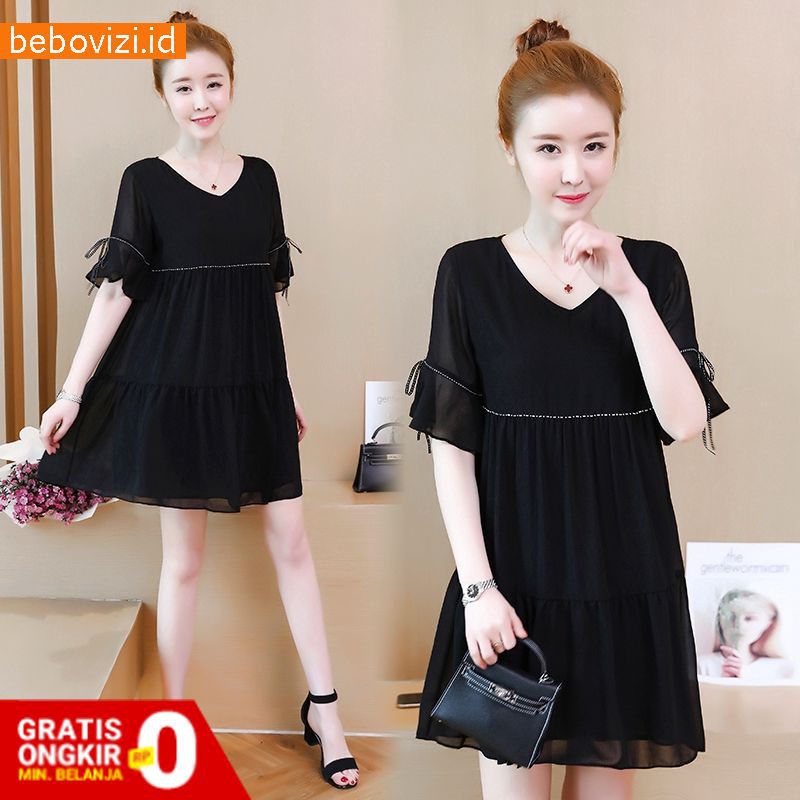 Dress Jumbo Midi Bahan Sifon Gaya Korea Pesta