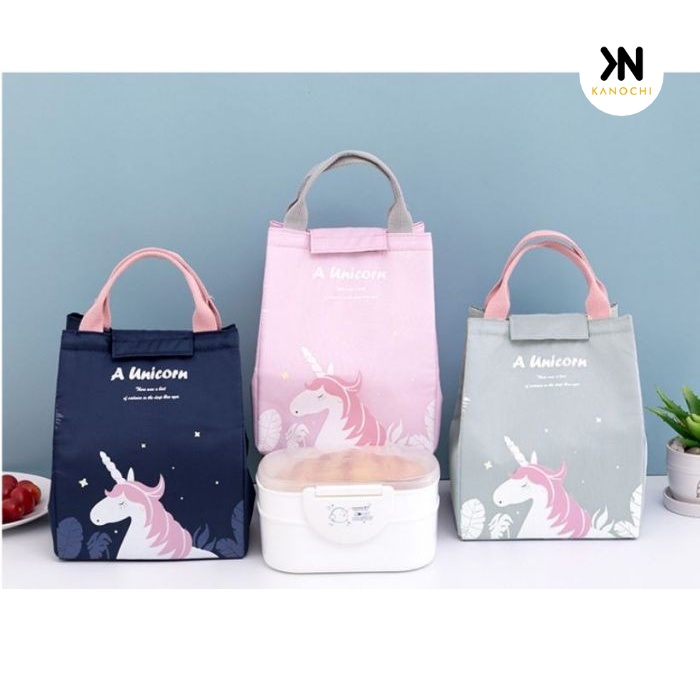 Tas Bekal Lunch Box Set Cooler Bag Unicorn Kotak Makan Termos Panas