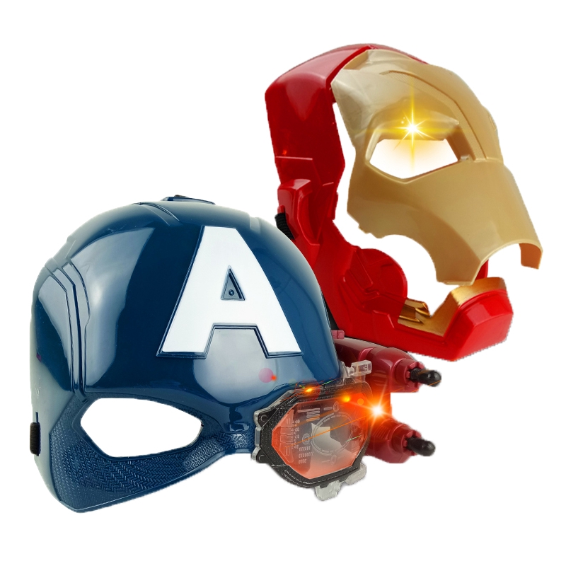 1pcs Film Marvel Avengers Mainan Lampu LED Iron Man Captain America Topeng Figure Mainan Anak Cosplay Prop