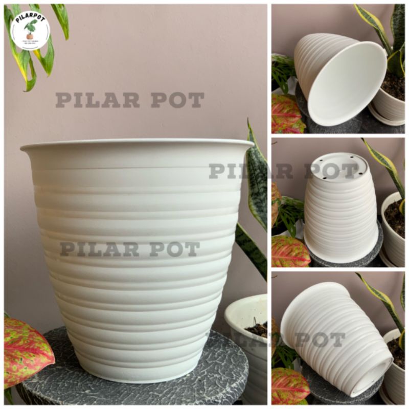 POT BUNGA TANAMAN MDN PUTIH TINGGI 30CM MODEL TAWON - MDN 30 PIRUS