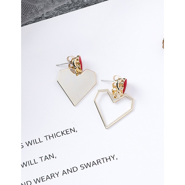 LRC Anting Tusuk Fashion Golden Geometric Open Heart Asymmetric Earrings D71106