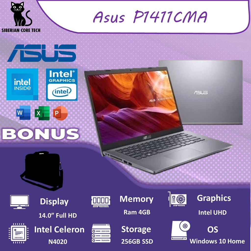 ASUS P1411CMA N4020 4GB 256SSD W10+OHS 14.0FHD NPAD 2YR GRY