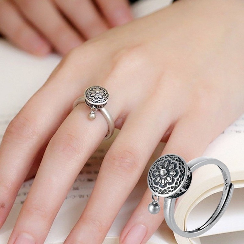 1 Pc Cincin Model Terbuka Dapat Disesuaikan Desain Mantra Teratai Gaya Retro Untuk Pria Dan Wanita