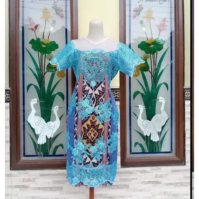 DRESS BROKAT TENUN FASHION TROSO JEPARA, DRESS CASUAL BROKAT TENUN ETNIK JEPARA, DRESS TENUN KOMBINA