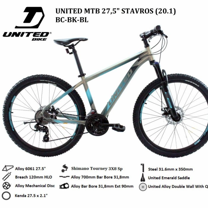 Sepeda Gunung 27.5 Inc United Alloy Stavros 3x8 Speed Shimano