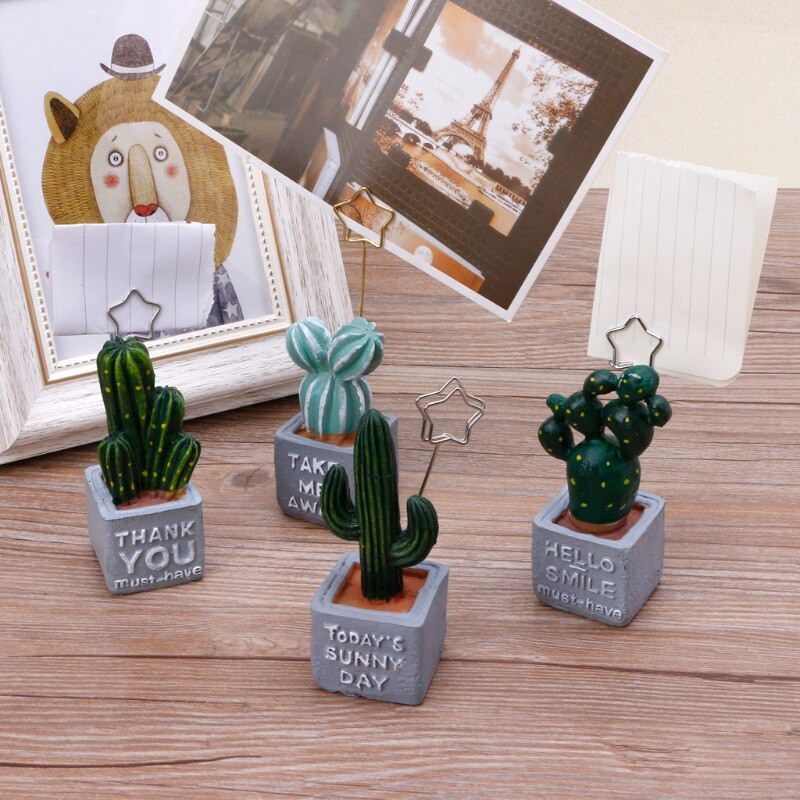 

Free Ongkir ya 1Pcs Cute Cactus Card Holder memo note clip Resin Plant Decoration Stationery Office