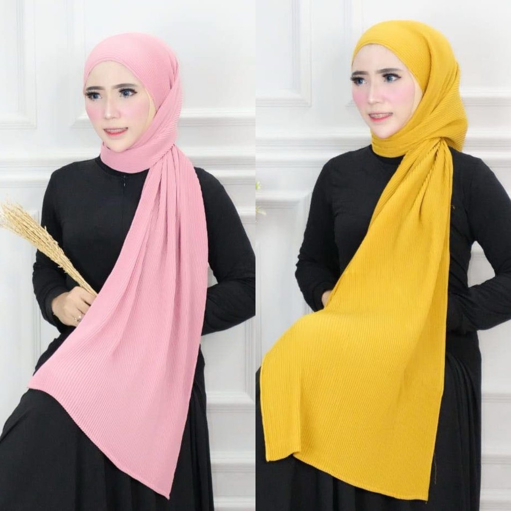 Hijab Pashmina Diamond Full Plisket Lidi Tanpa Garis Tengah 180x75cm